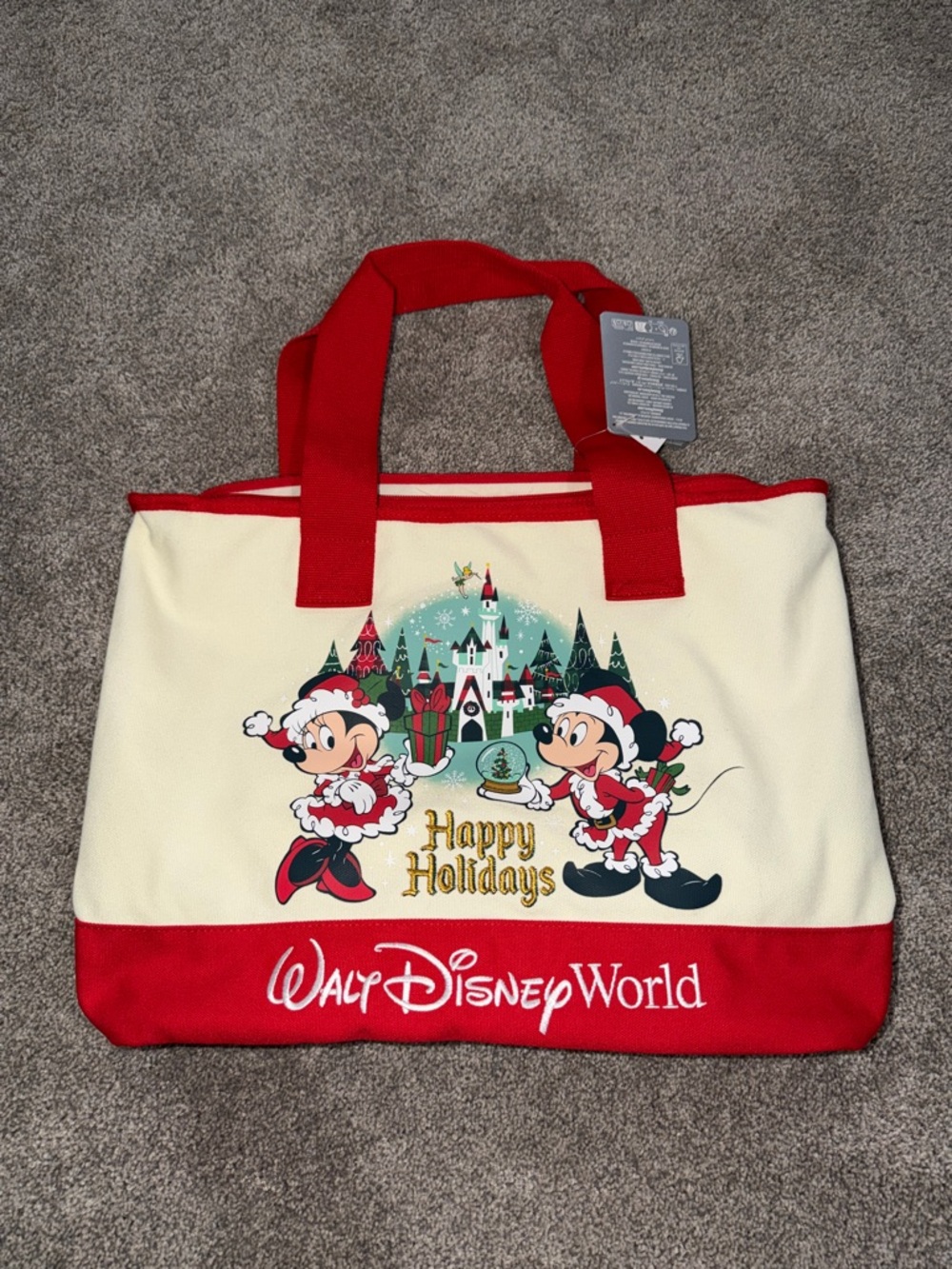 NEW Disney Red & Cream Holiday Tote - Mickey & Minnie 'Happy Holidays'